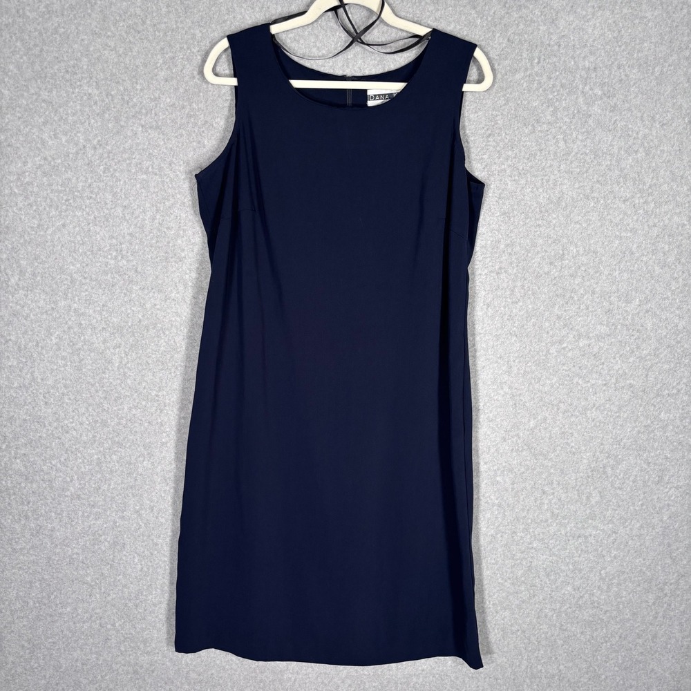 Vintage Dana Kay Sheath Midi Knee Dress 14W Navy Minimalist Career Nautical